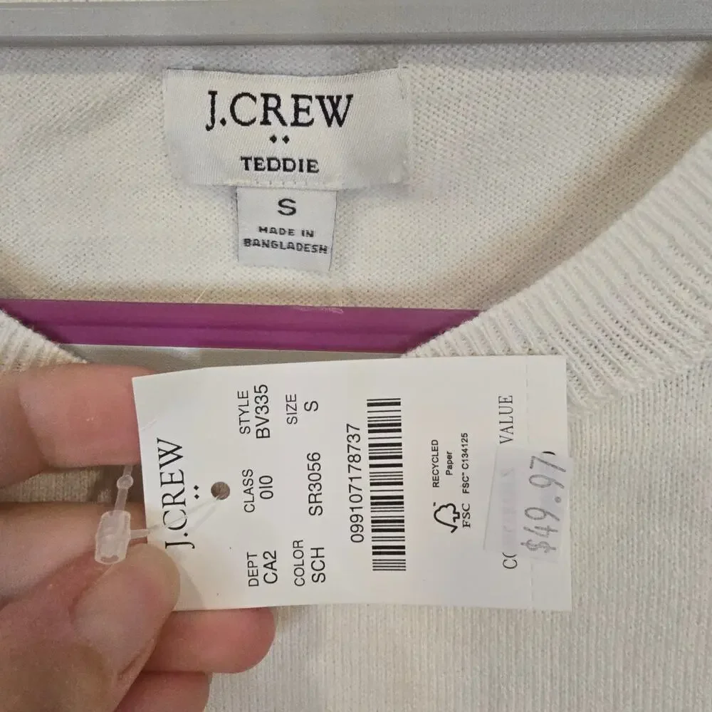 NEW NWT J.Crew Cream Teddie Crewneck Sweater Sequin 